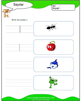 okul öncesi 1 sayısı çizgi çalışması